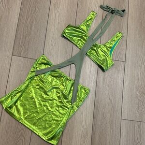 Alien Costume Rave Party Bright Shimmer Halter Top Dress SHEIN size L| Cosplay